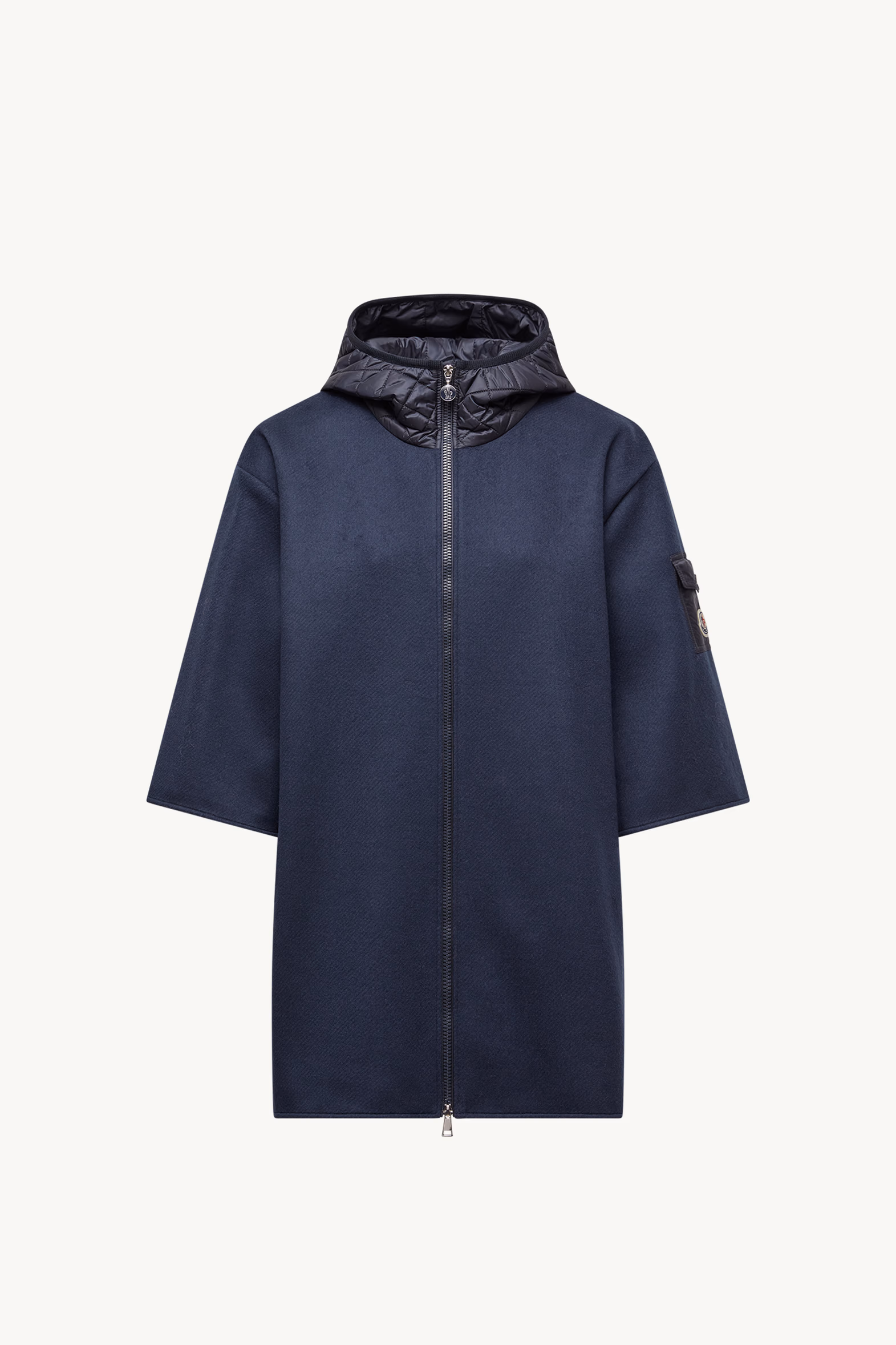 Wool Hooded Zip-Up Cape Women Dark Blue Moncler 2